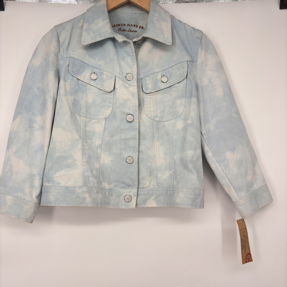Lauren Ralph Lauren Jacket Womens XS Blue‎ Santorini Fash Tie Dye Denim Trucker - Picture 9 of 11